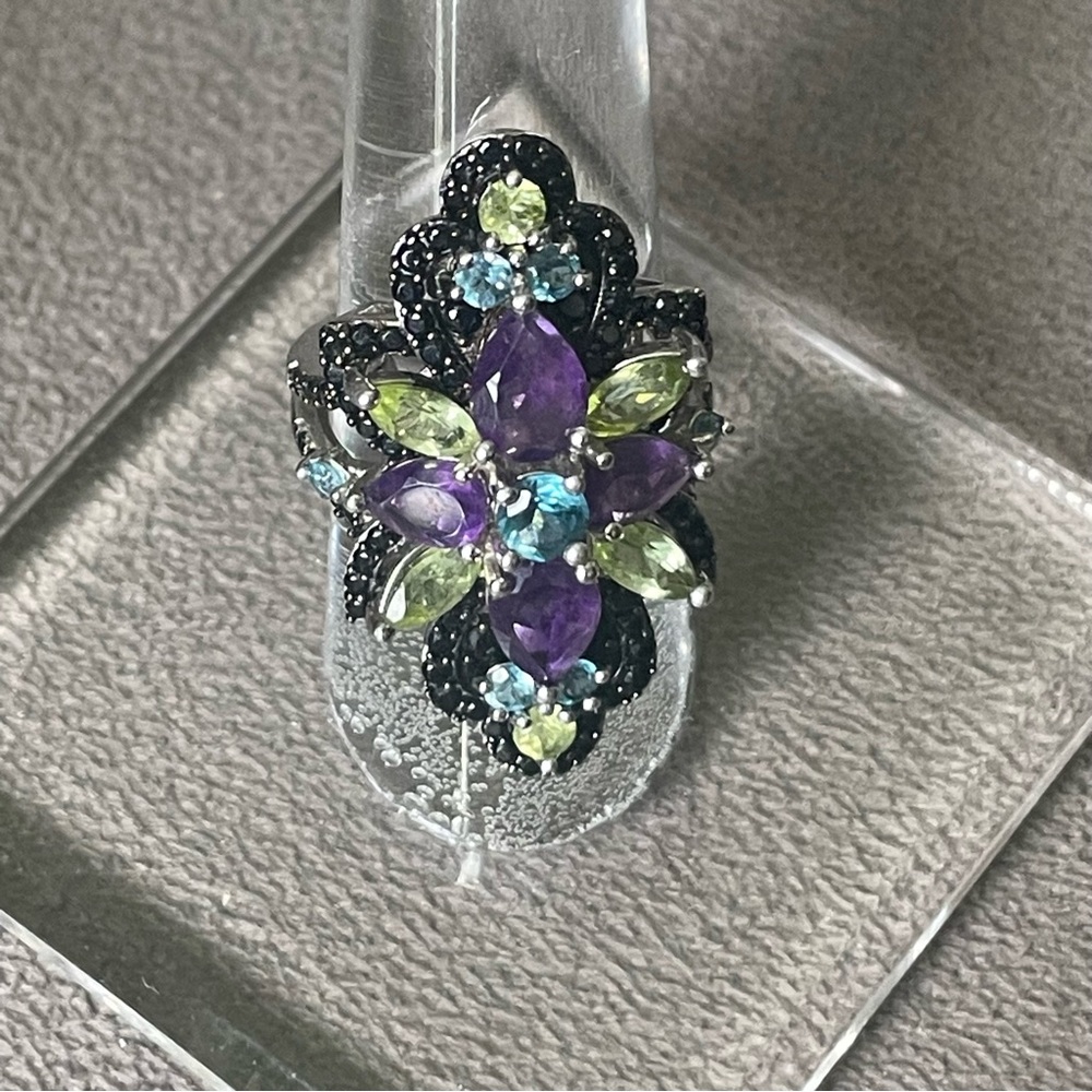 Elegant Manchurian Black Spinel Sterling Silver Ring